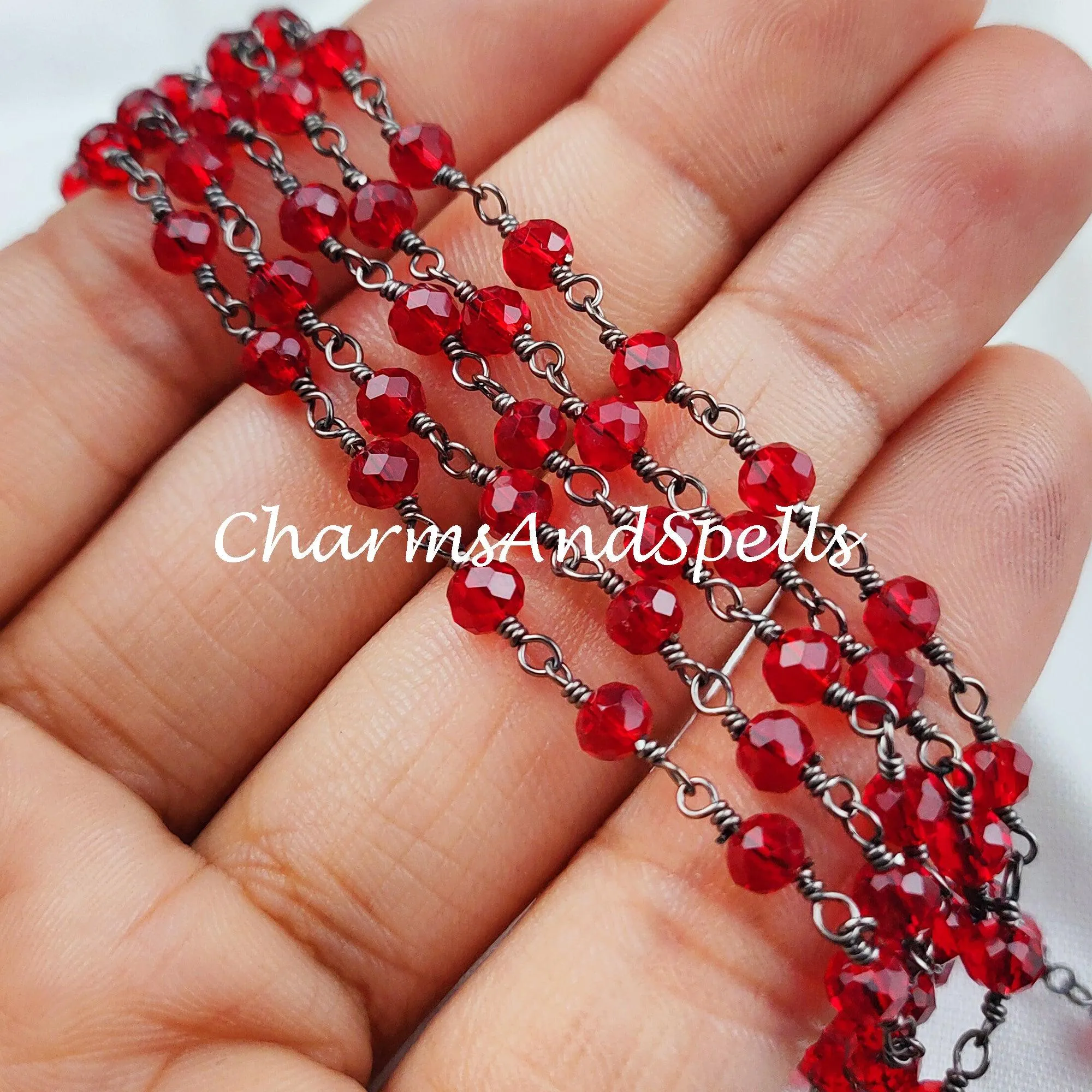 1 Feet Chain, Garnet Hydro Rondelle Rosary Chain, Rondelle Gemstone Beads, Red Garnet Bead Chain, Black Plated Chain, DIY Necklace Chain
