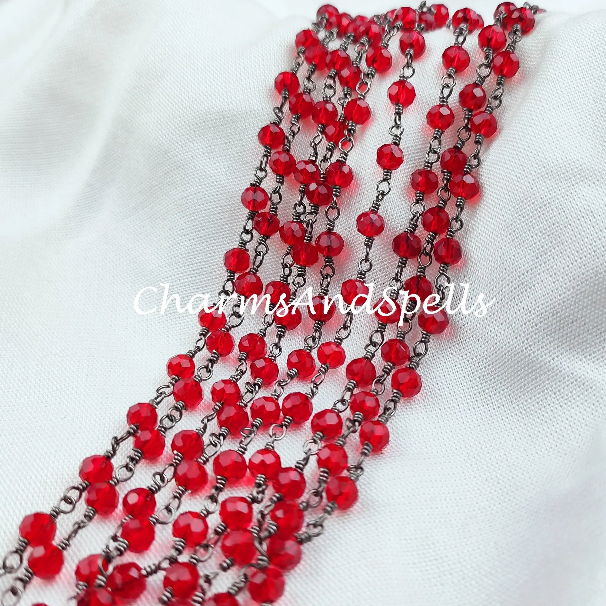 1 Feet Chain, Garnet Hydro Rondelle Rosary Chain, Rondelle Gemstone Beads, Red Garnet Bead Chain, Black Plated Chain, DIY Necklace Chain