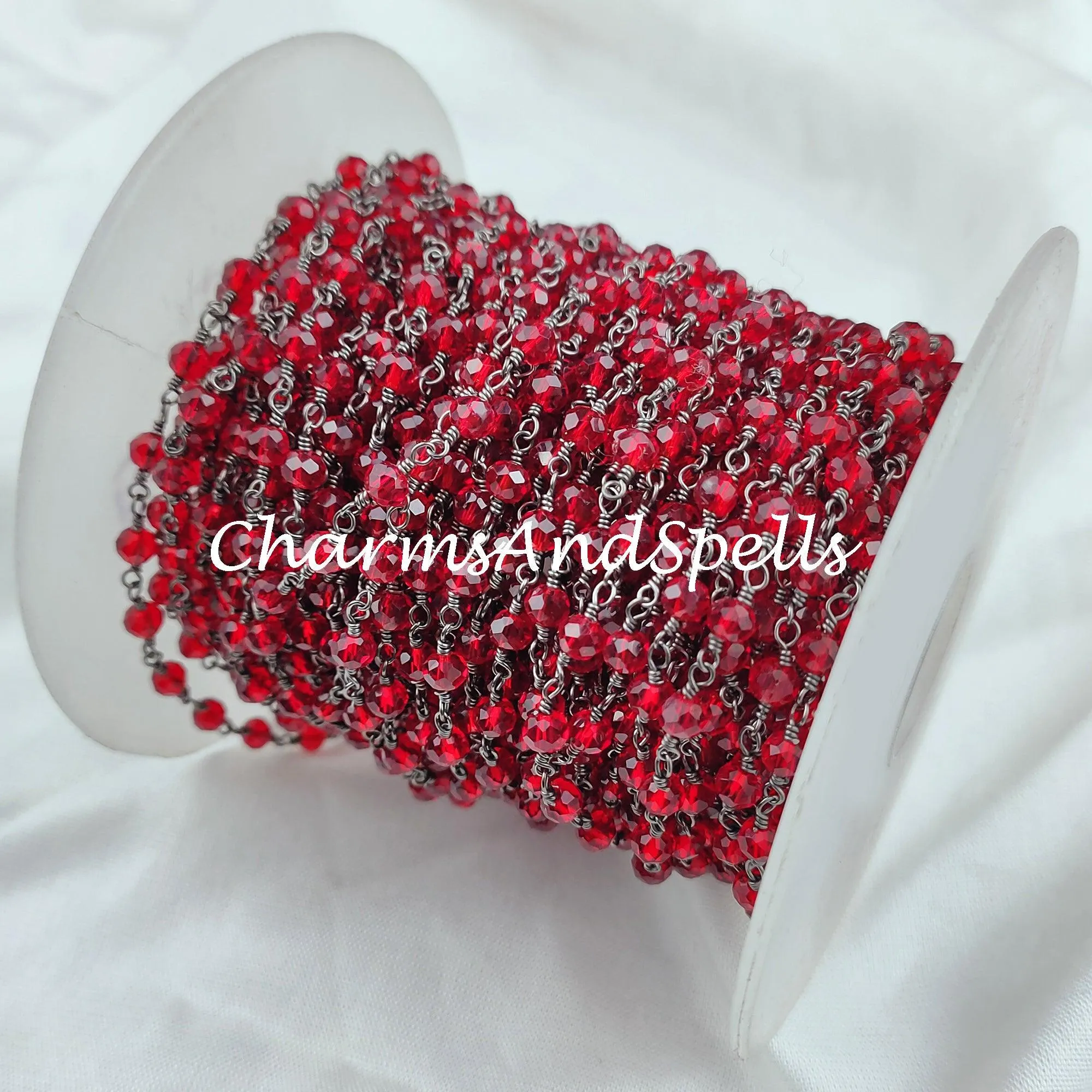 1 Feet Chain, Garnet Hydro Rondelle Rosary Chain, Rondelle Gemstone Beads, Red Garnet Bead Chain, Black Plated Chain, DIY Necklace Chain