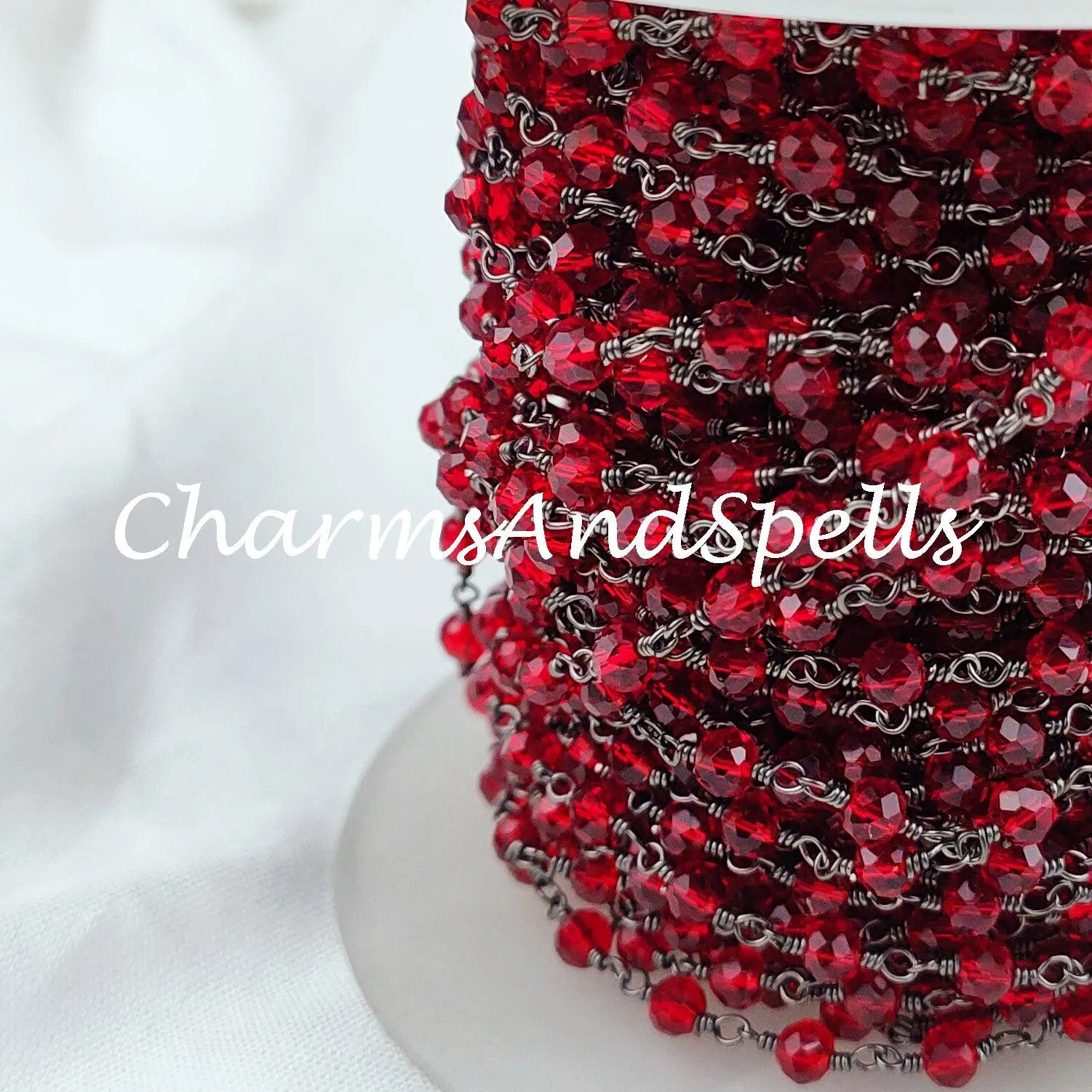 1 Feet Chain, Garnet Hydro Rondelle Rosary Chain, Rondelle Gemstone Beads, Red Garnet Bead Chain, Black Plated Chain, DIY Necklace Chain