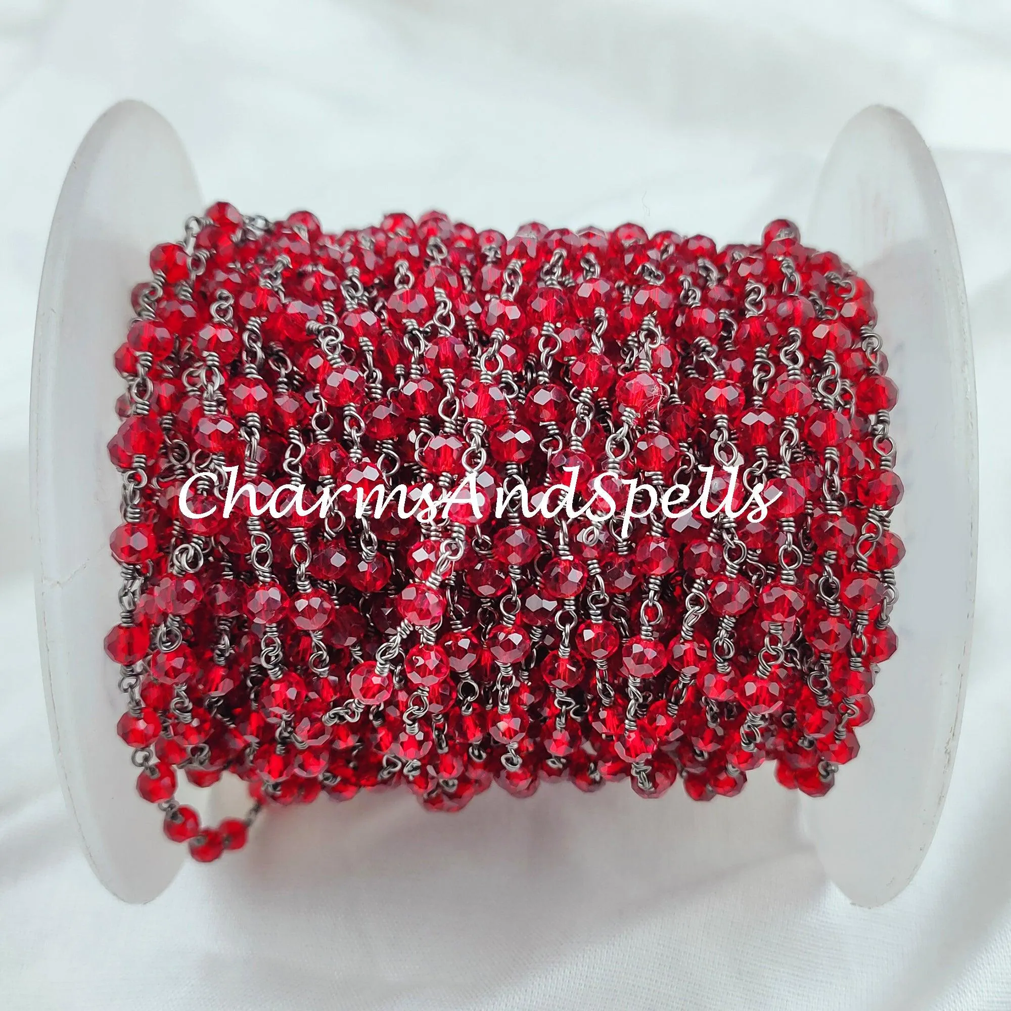 1 Feet Chain, Garnet Hydro Rondelle Rosary Chain, Rondelle Gemstone Beads, Red Garnet Bead Chain, Black Plated Chain, DIY Necklace Chain