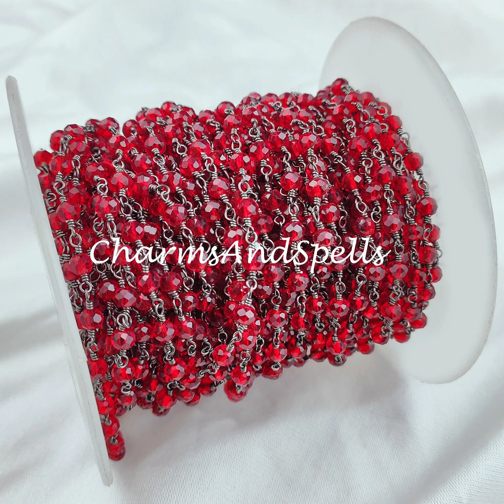1 Feet Chain, Garnet Hydro Rondelle Rosary Chain, Rondelle Gemstone Beads, Red Garnet Bead Chain, Black Plated Chain, DIY Necklace Chain