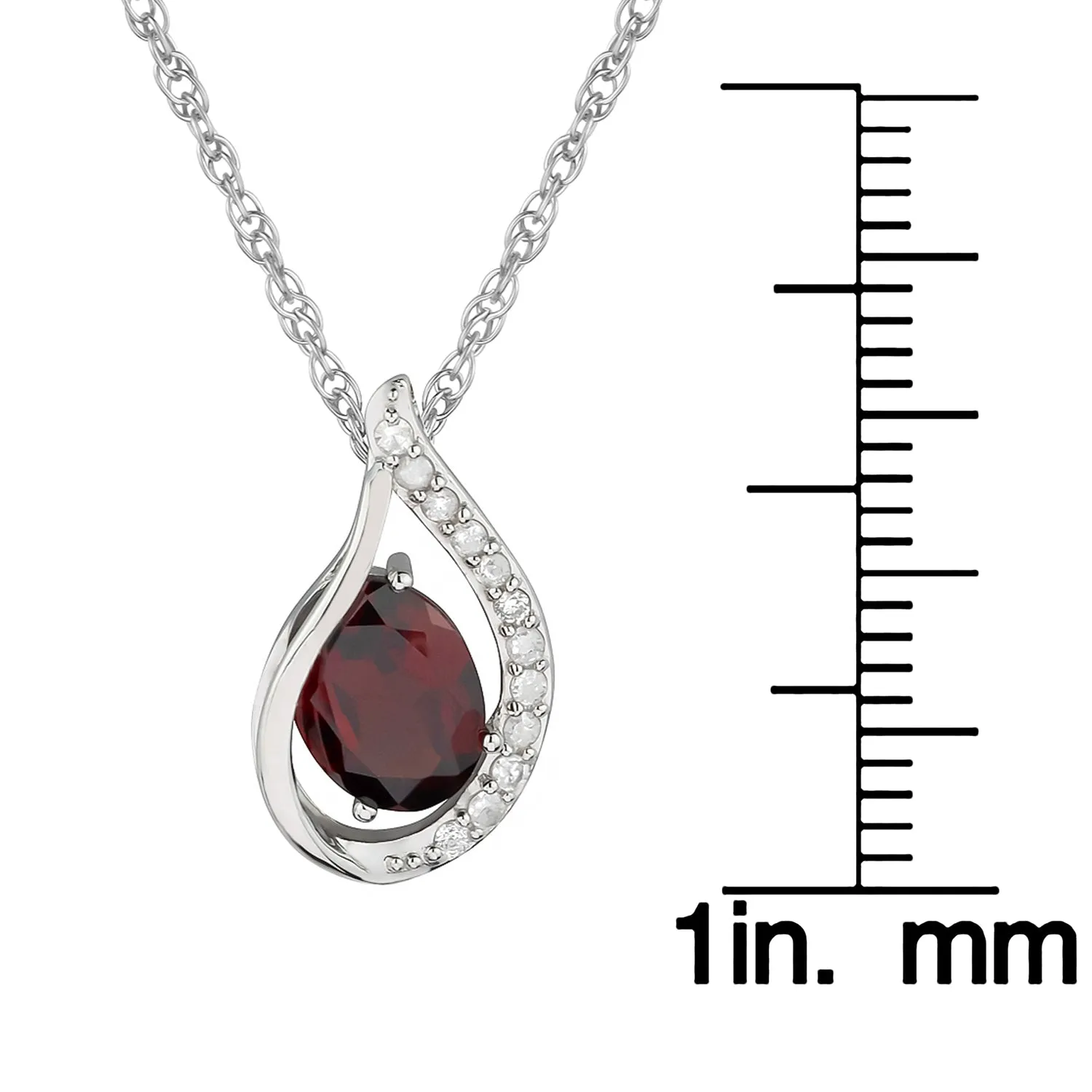 10k White Gold Genuine Oval Garnet and Diamond Halo Drop Pendant Necklace
