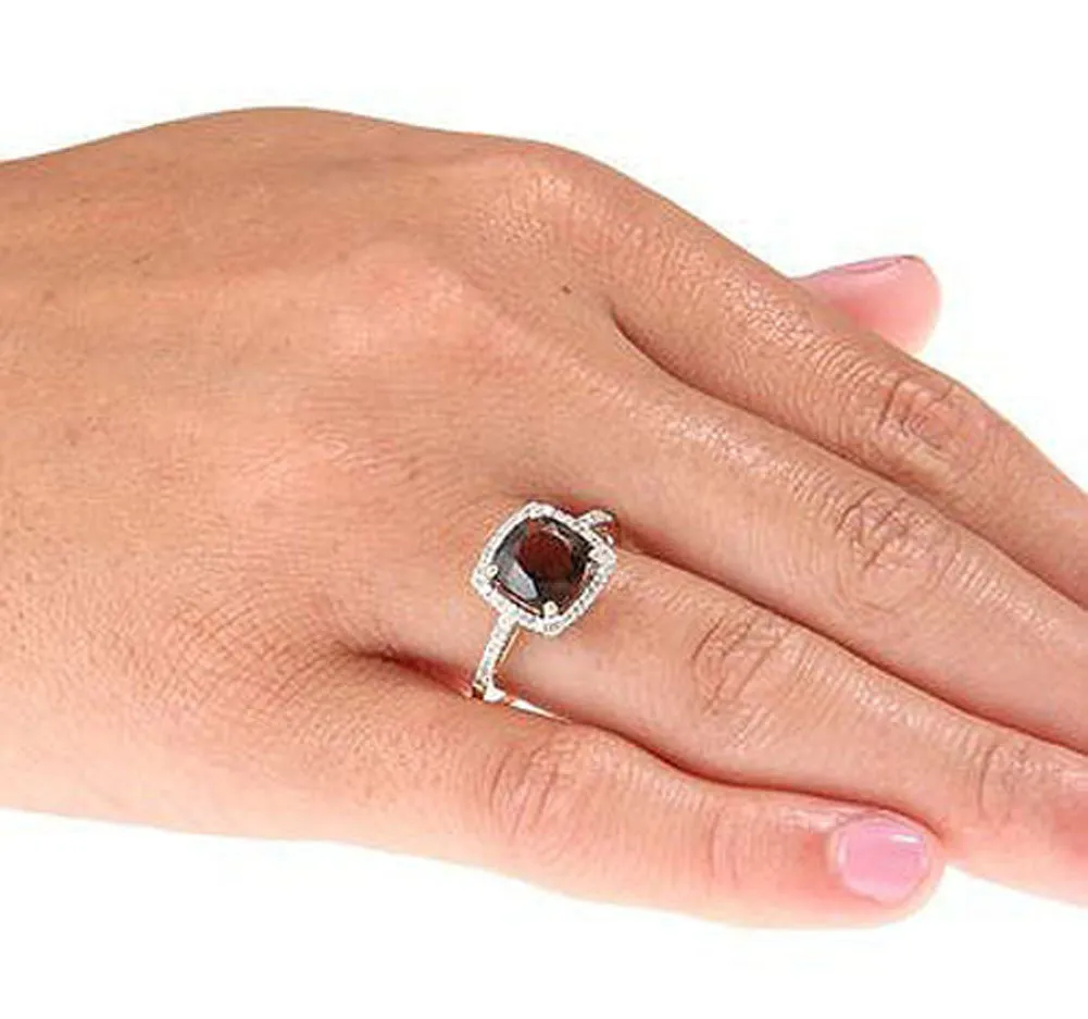 10k Yellow Gold Cushion Smoky Quartz and Diamond Halo Ring