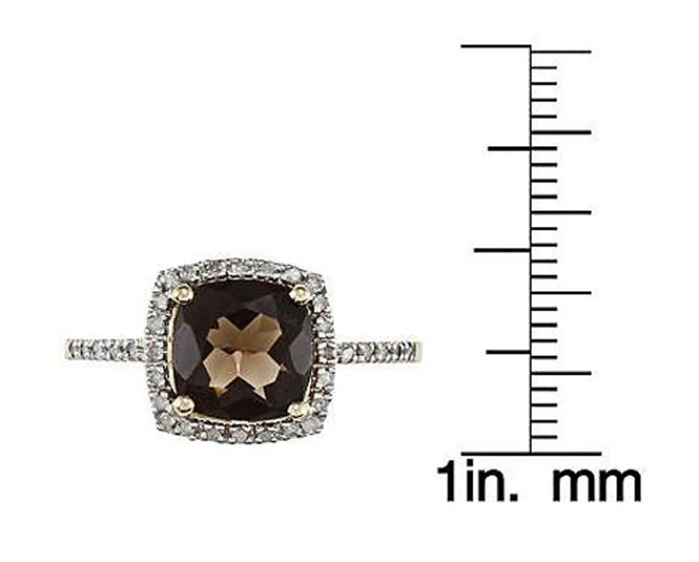 10k Yellow Gold Cushion Smoky Quartz and Diamond Halo Ring