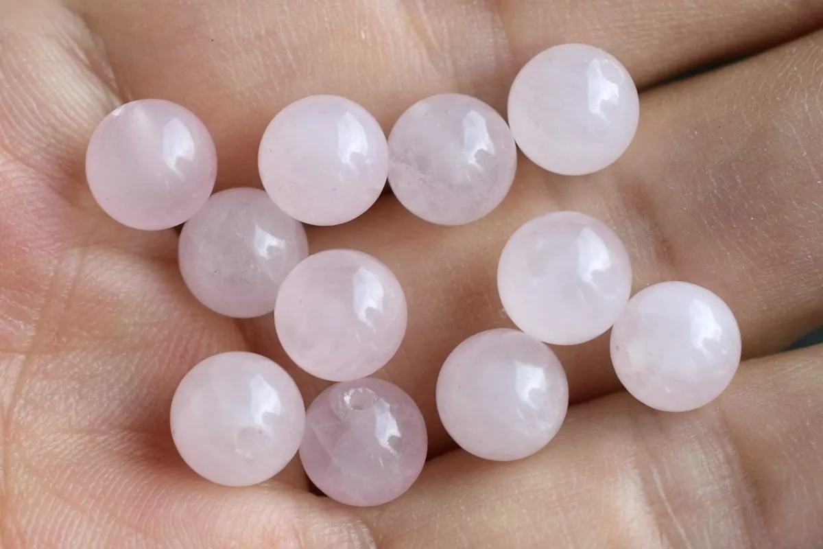 10PCS 10mm Natural Rose quartz half hole drilled round single crystal beads