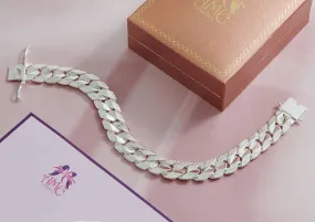 12mm Carved Cuban Link Chain Men's Bracelet in Sterling Silver