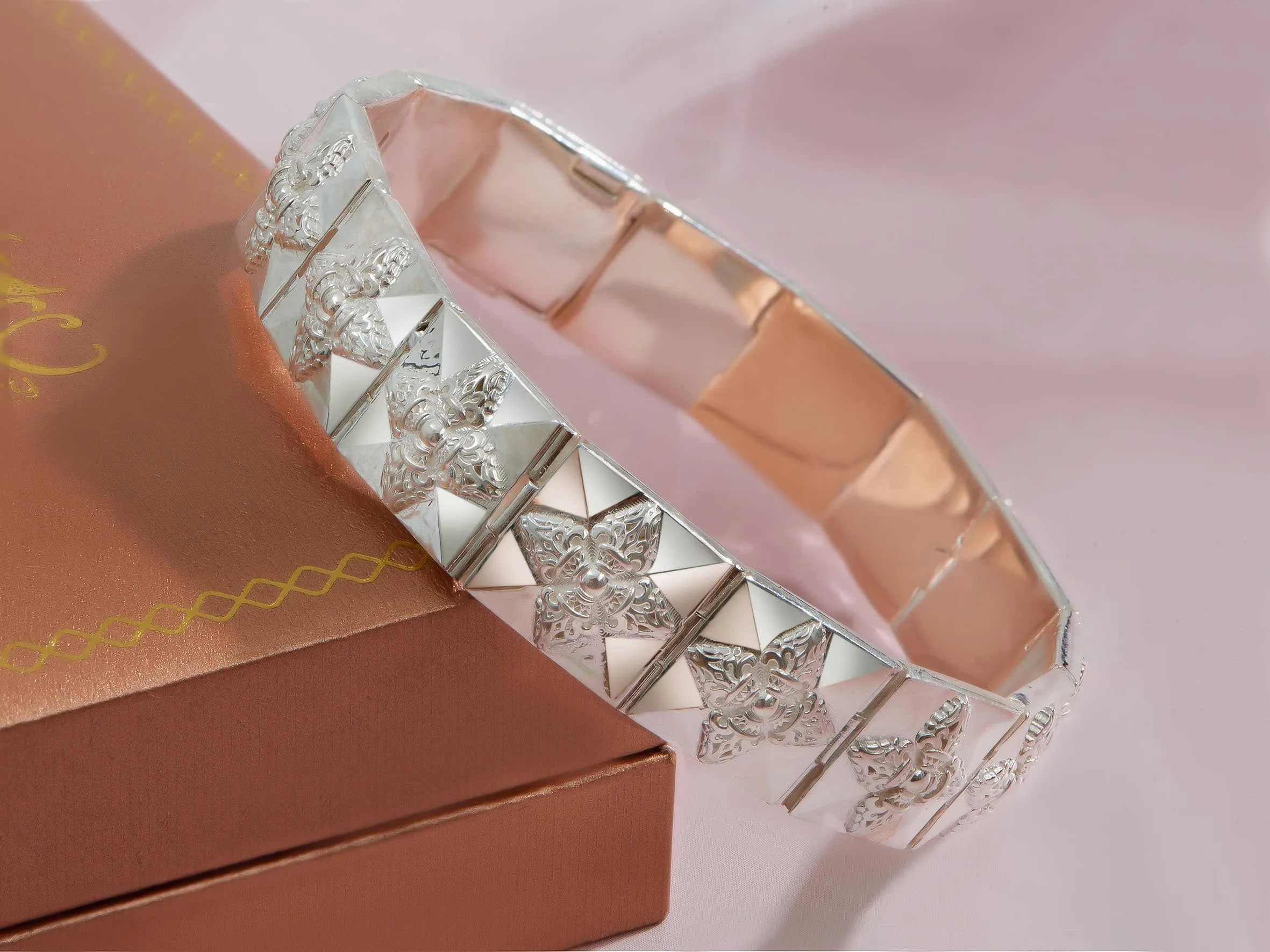 12mm Tibetan Buddhist Vajra Square Link Bracelet in Sterling Silver