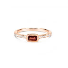 14k Rose Gold Emerald Cut Garnet and Diamond Ring (0.34ct.)