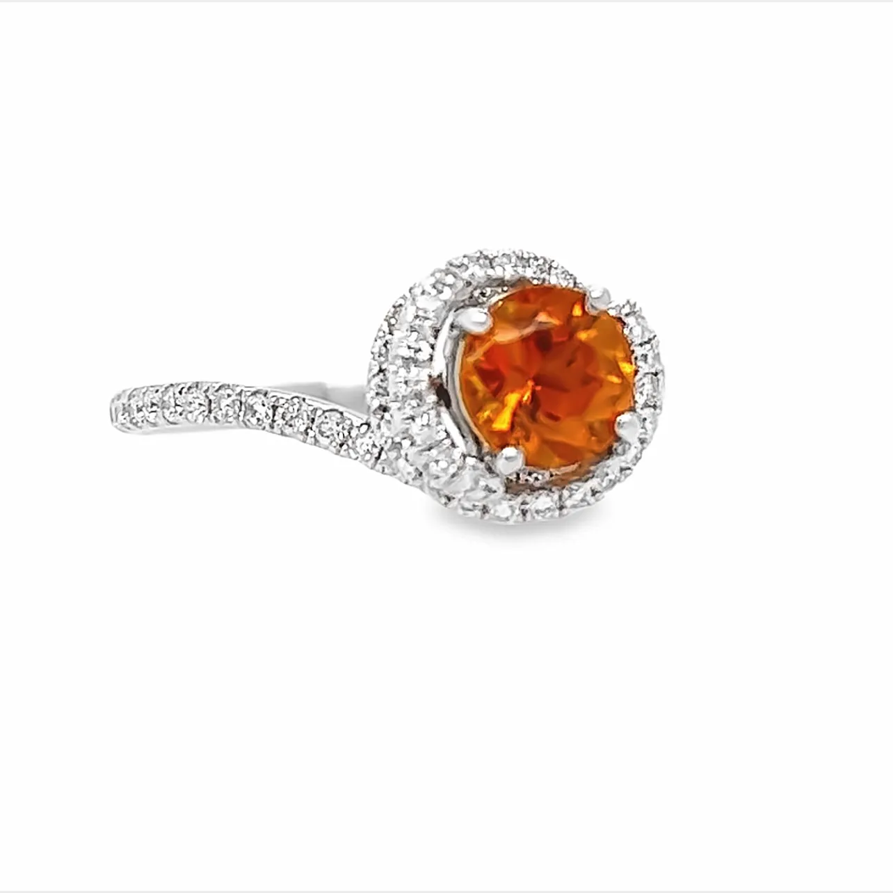14k White Gold Round Garnet and Diamond Halo Ring (1.24ct.)