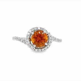 14k White Gold Round Garnet and Diamond Halo Ring (1.24ct.)