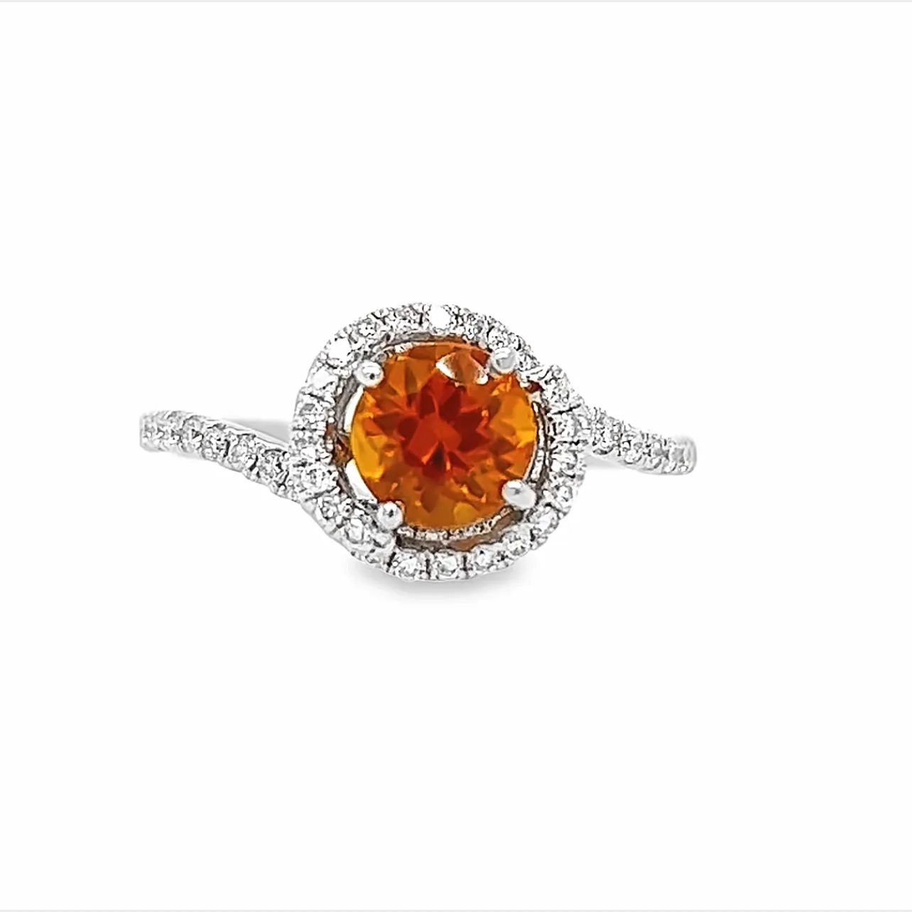14k White Gold Round Garnet and Diamond Halo Ring (1.24ct.)