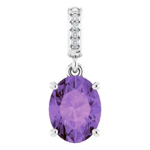 14K White Natural Mozambique Garnet & .03 CTW Natural Diamond Pendant