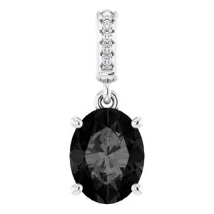 14K White Natural Mozambique Garnet & .03 CTW Natural Diamond Pendant