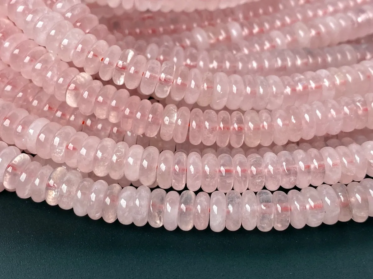 15.25" 2x6mm Natural Rose quartz rondelle heishi spacer beads