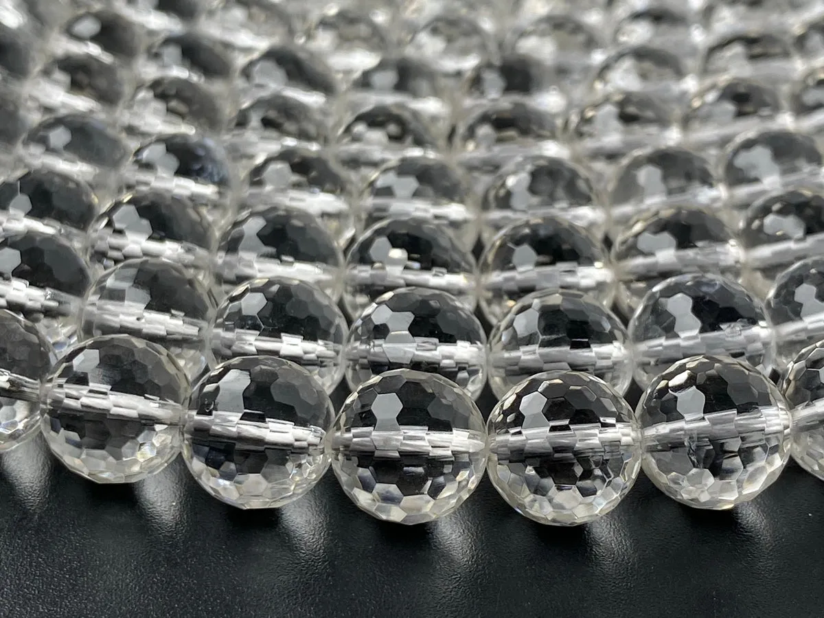 15.5" 10mm Natural rock crystal quartz round faceted beads 128F