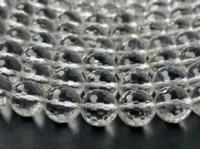 15.5" 10mm Natural rock crystal quartz round faceted beads 128F