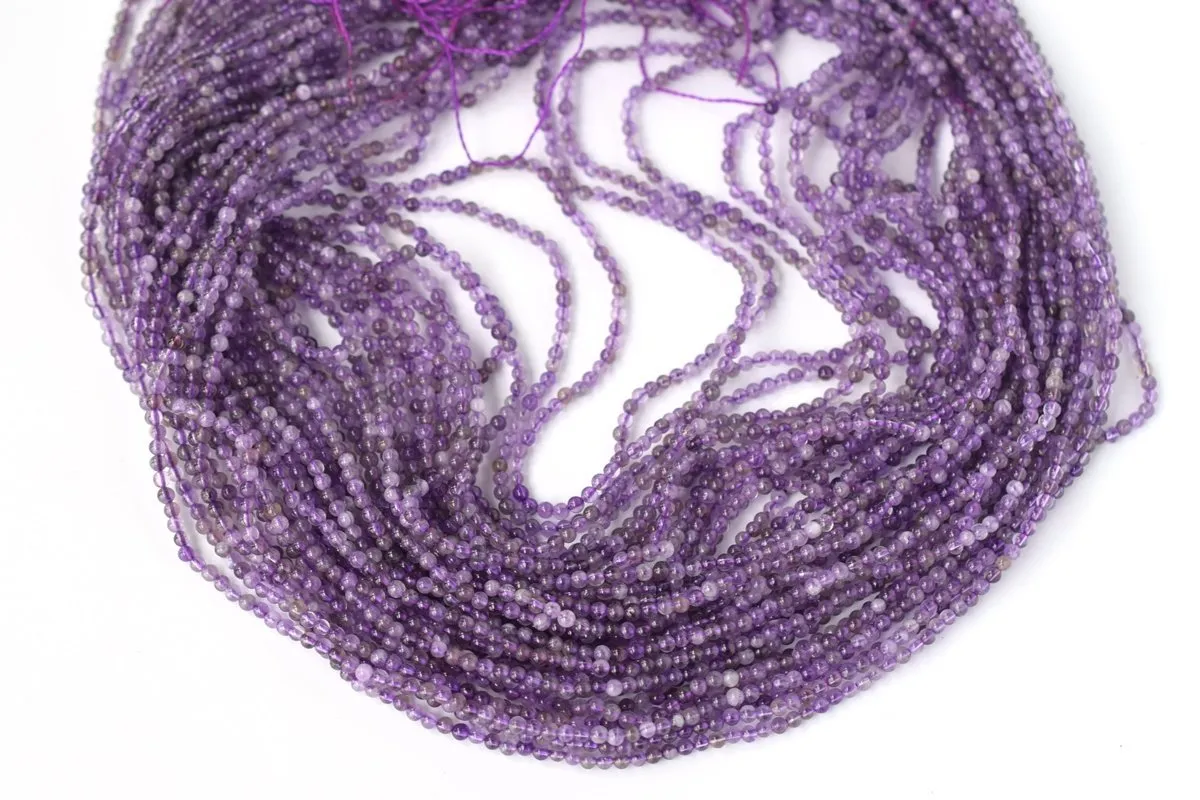 15.5" 2mm Natural amethyst round beads, purple color crystal