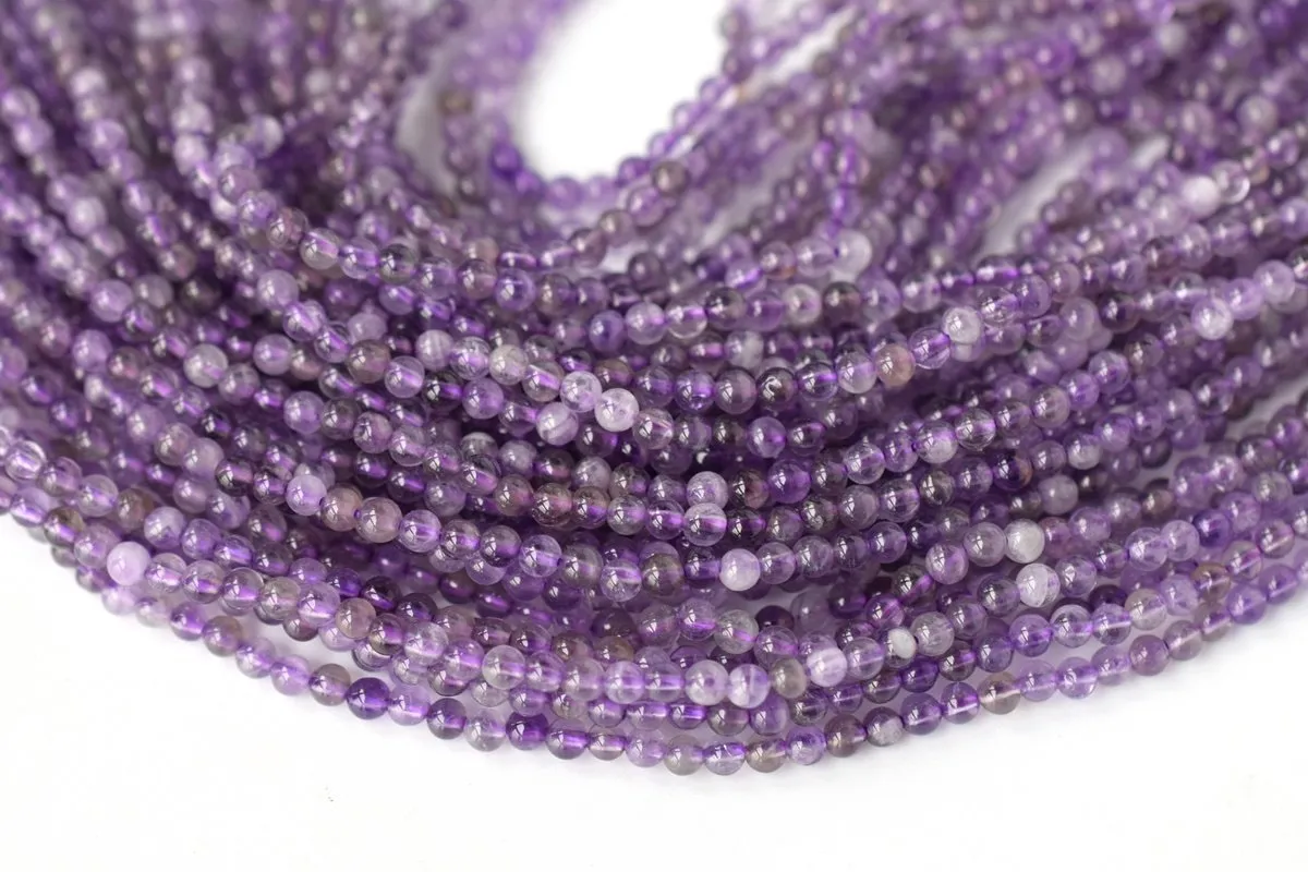 15.5" 2mm Natural amethyst round beads, purple color crystal