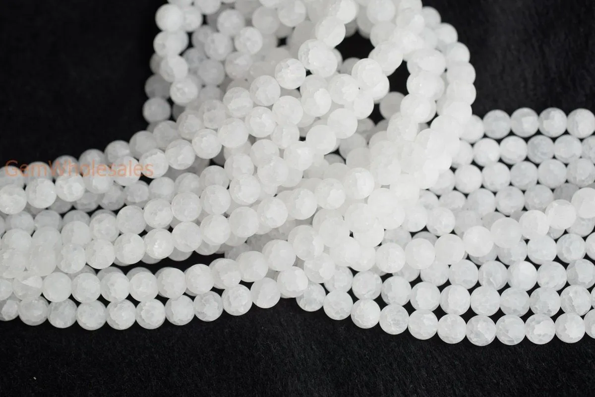 15.5" Natural 12mm matte cracked rock crystal quartz round beads