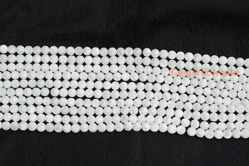 15.5" Natural 12mm matte cracked rock crystal quartz round beads
