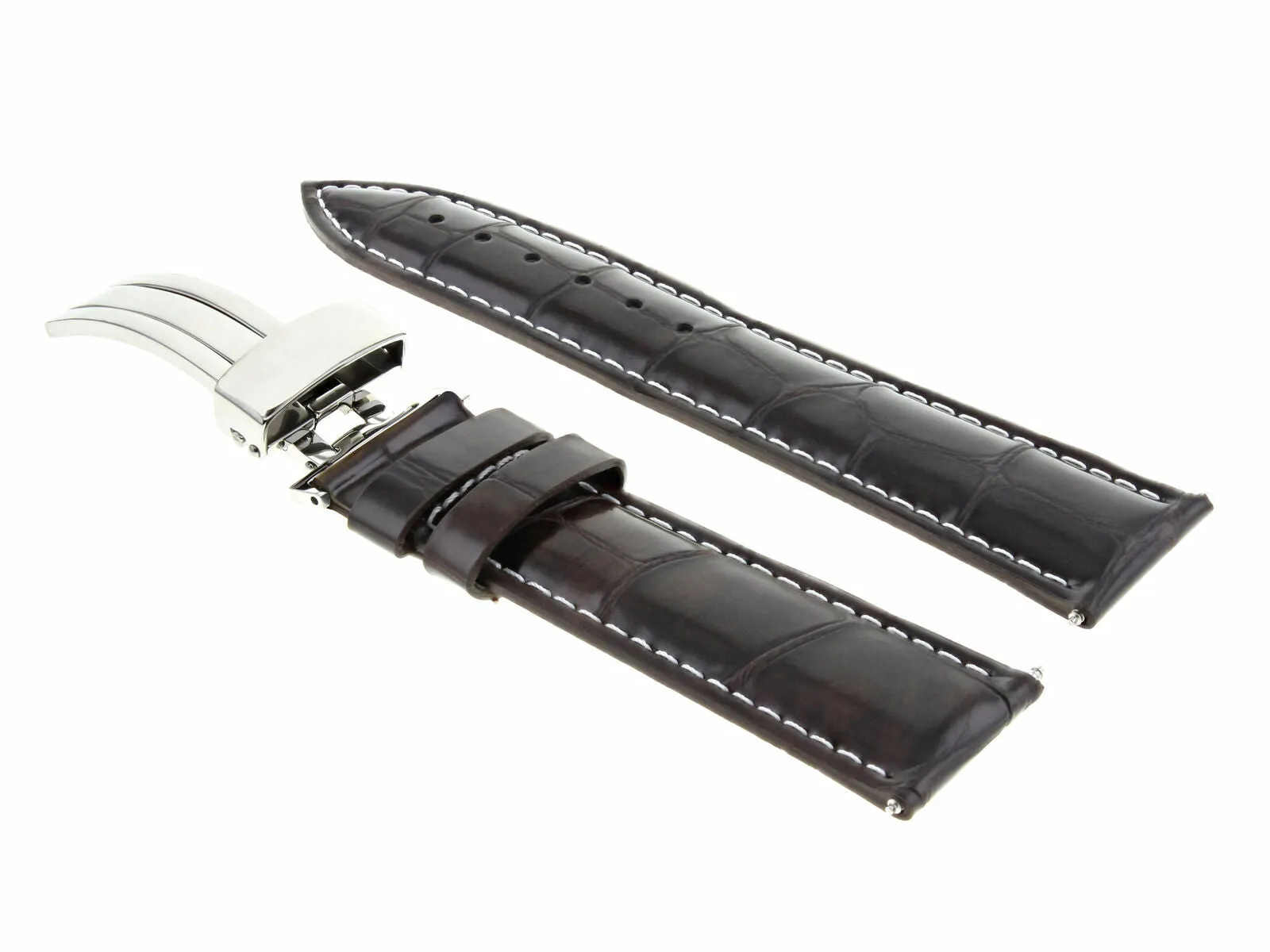 19MM LEATHER WATCH BAND STRAP DEPLOYMENT CLASP BUCKLE FOR BREITLING WATCH BROWN