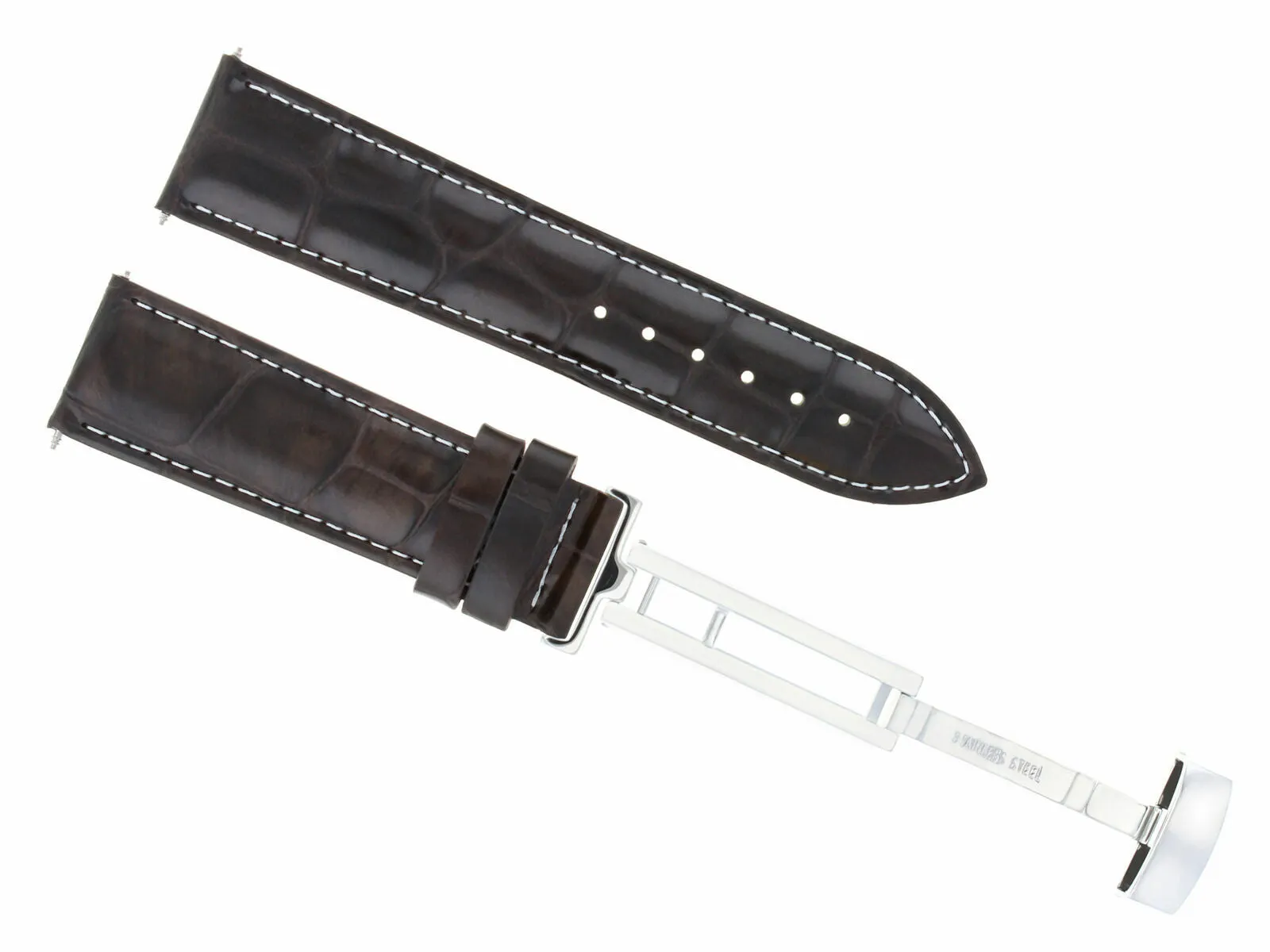 19MM LEATHER WATCH BAND STRAP DEPLOYMENT CLASP BUCKLE FOR BREITLING WATCH BROWN