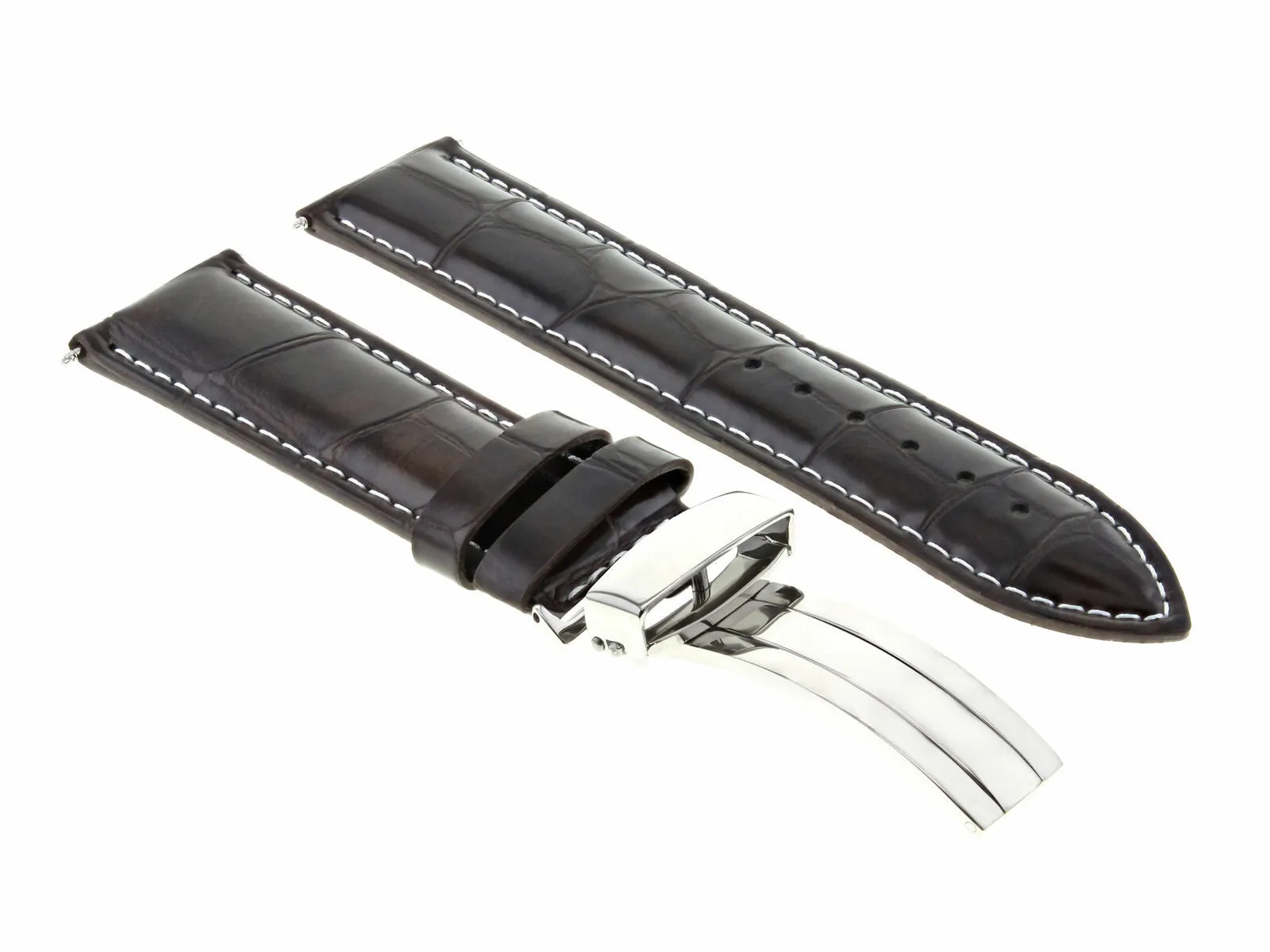 19MM LEATHER WATCH BAND STRAP DEPLOYMENT CLASP BUCKLE FOR BREITLING WATCH BROWN