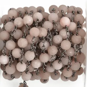 3 feet (1 yard) Mushroom GREY Matte JADE GEMSTONE Rosary Chain, double wrap gunmetal links, 6mm round natural gemstone beads, fch0749a