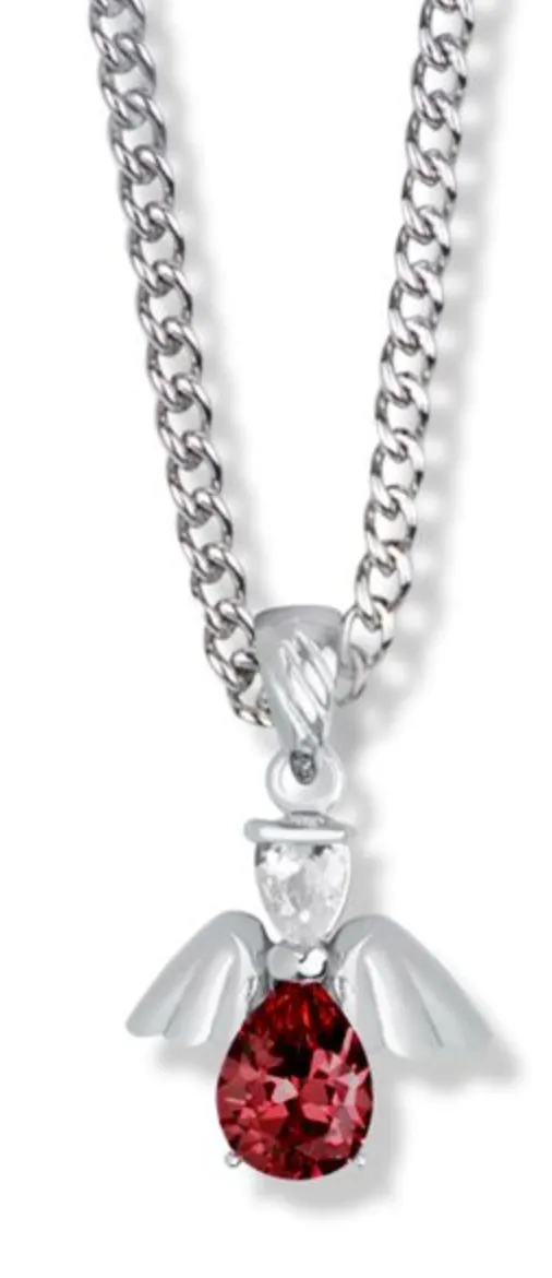 3/4 Inch Sterling Silver and Glass Crystal January Birthstone Angel Necklace