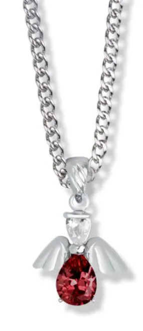 3/4 Inch Sterling Silver and Glass Crystal January Birthstone Angel Necklace