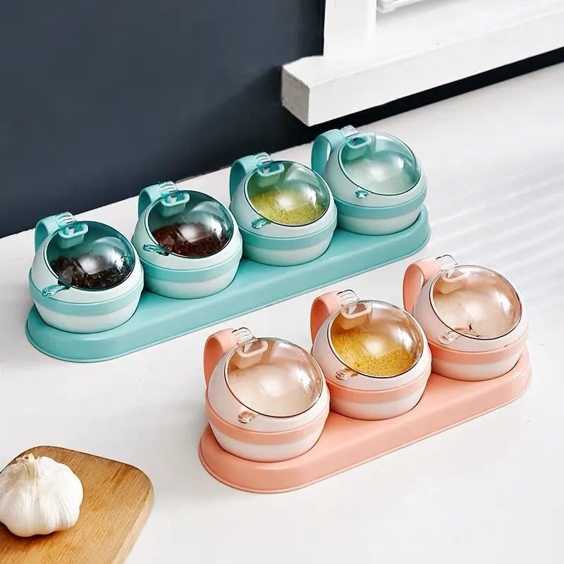 3/4pcs set Nordic Seasoning Box Set Kitchen Salt Sugar Storage Boxes Holder Plastic Spice Jar Condiment Cruet Home Kitchen Tools