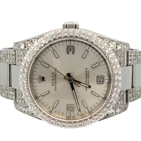 36mm Rolex Watch with Stainless Steel Oyster Diamond Bracelet (silver dial, diamond dial)