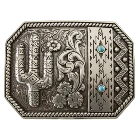 37941 Blazin Roxx Ladies Buckle Cactus & Turquoise Stone Antique Finish
