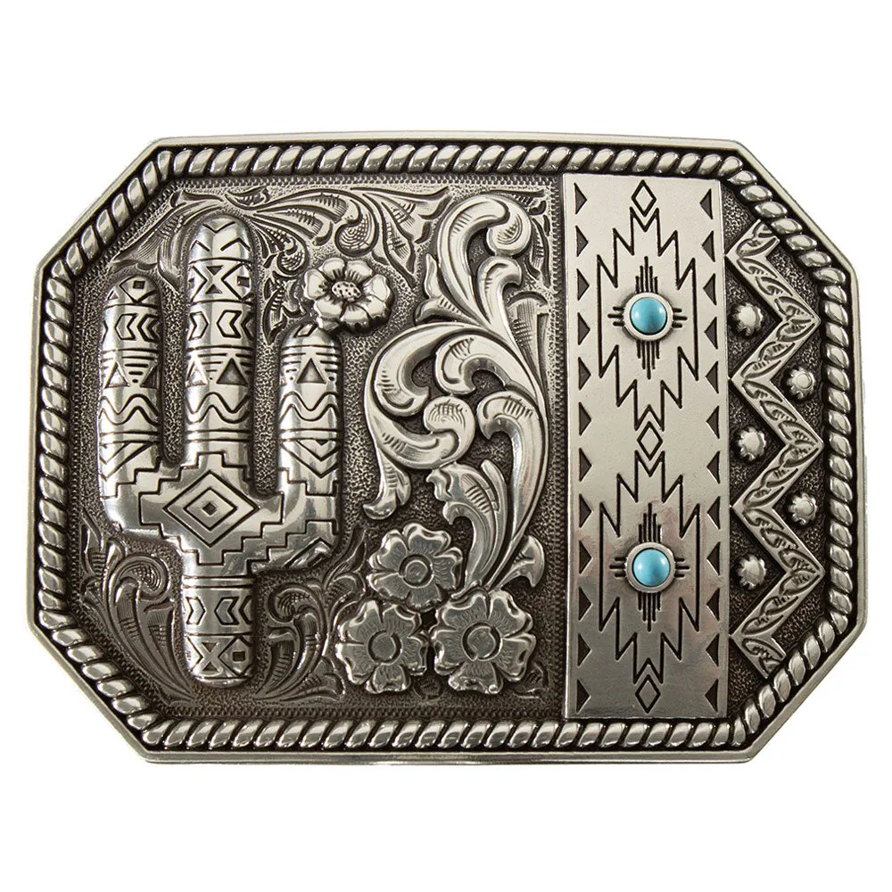 37941 Blazin Roxx Ladies Buckle Cactus & Turquoise Stone Antique Finish