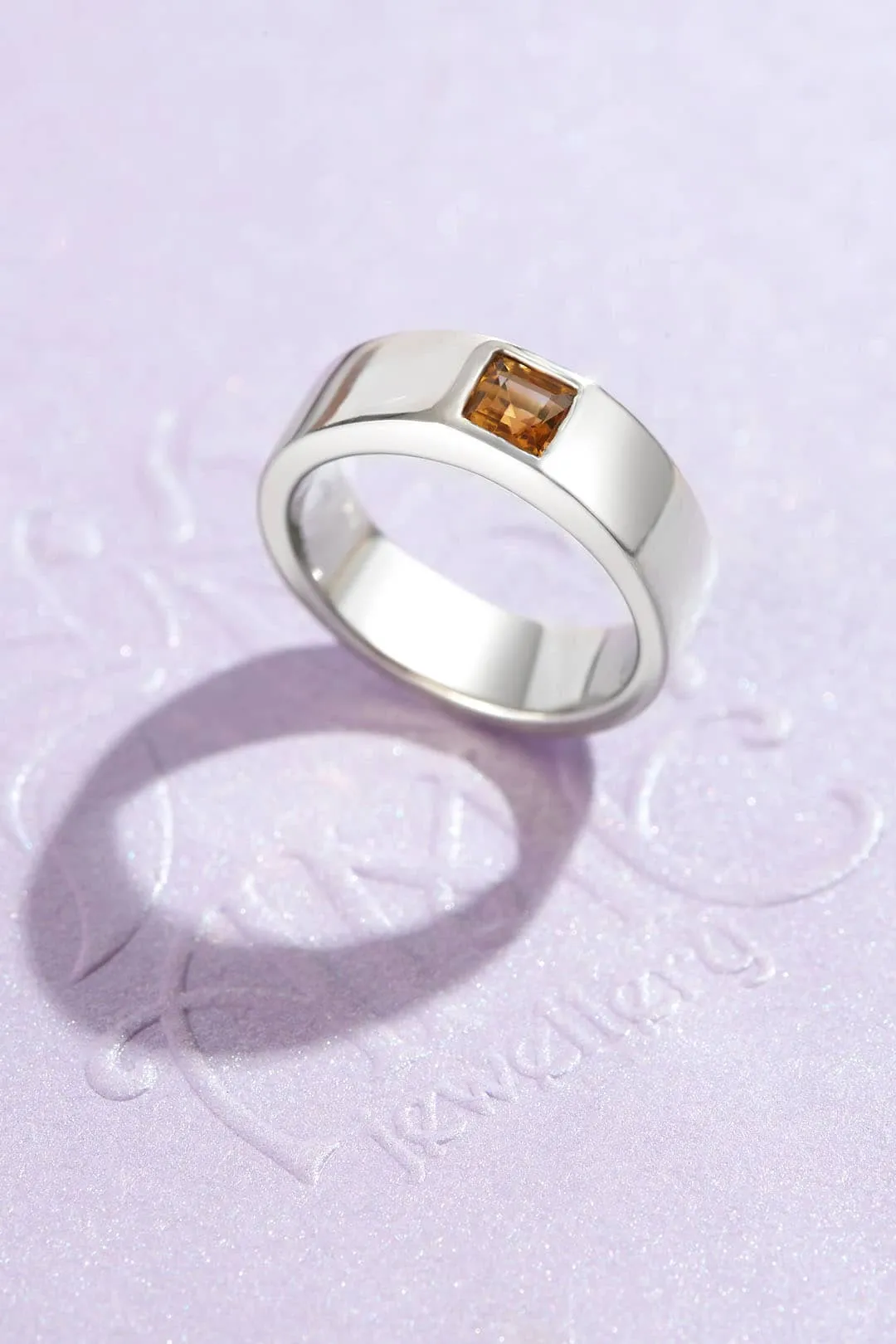 4mm Square Citrine Men's Ring in Sterling Silver