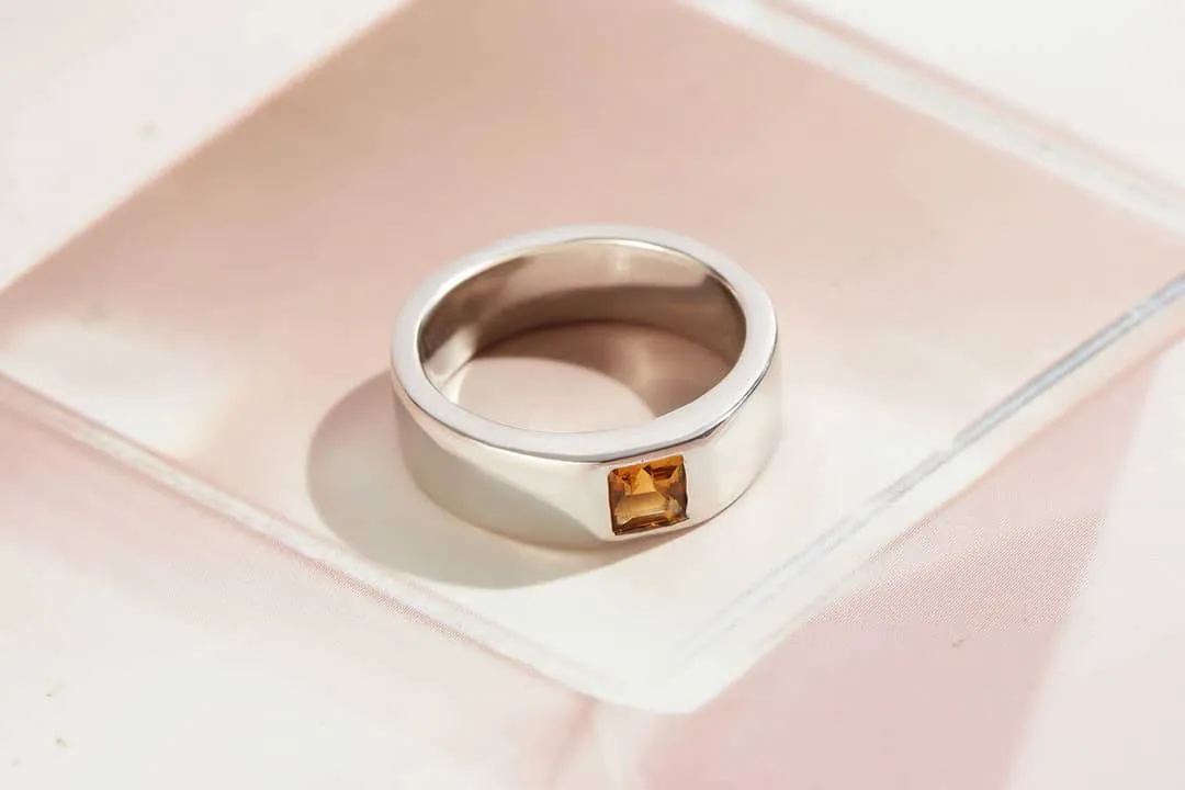4mm Square Citrine Men's Ring in Sterling Silver