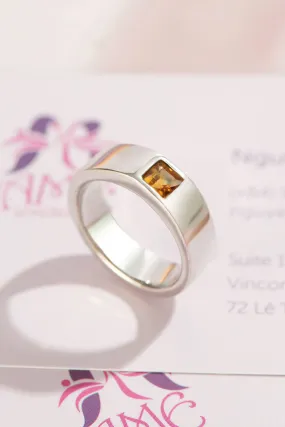 4mm Square Citrine Men's Ring in Sterling Silver