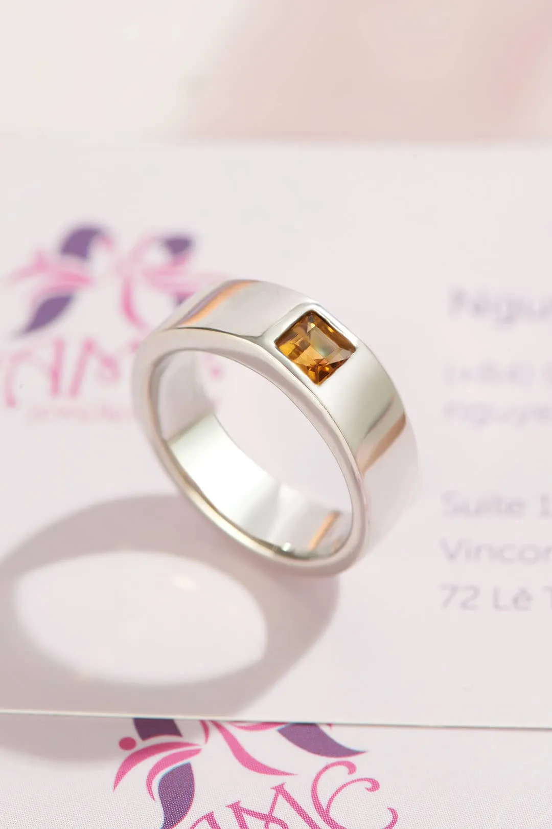 4mm Square Citrine Men's Ring in Sterling Silver