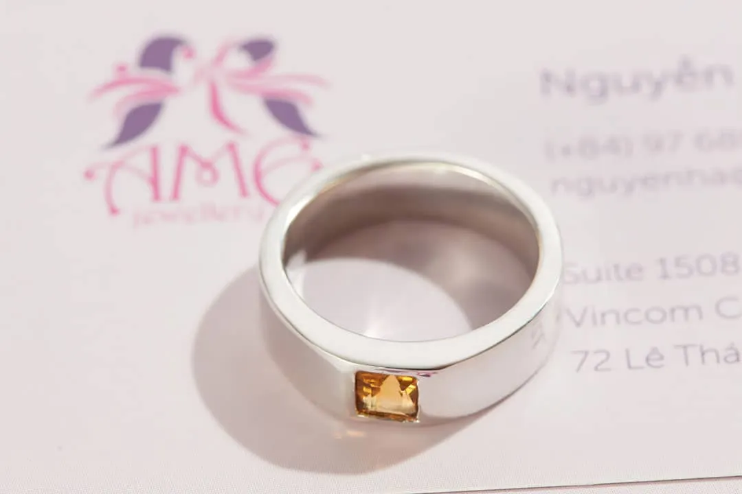 4mm Square Citrine Men's Ring in Sterling Silver