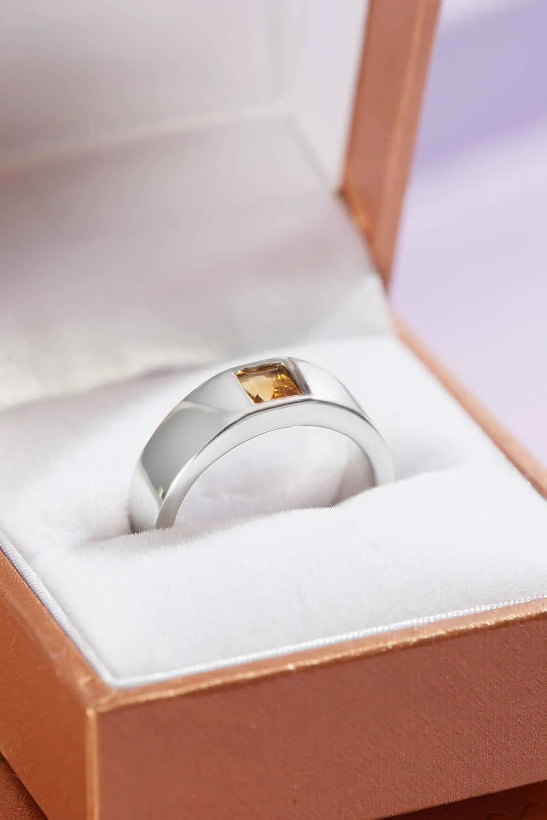 4mm Square Citrine Men's Ring in Sterling Silver