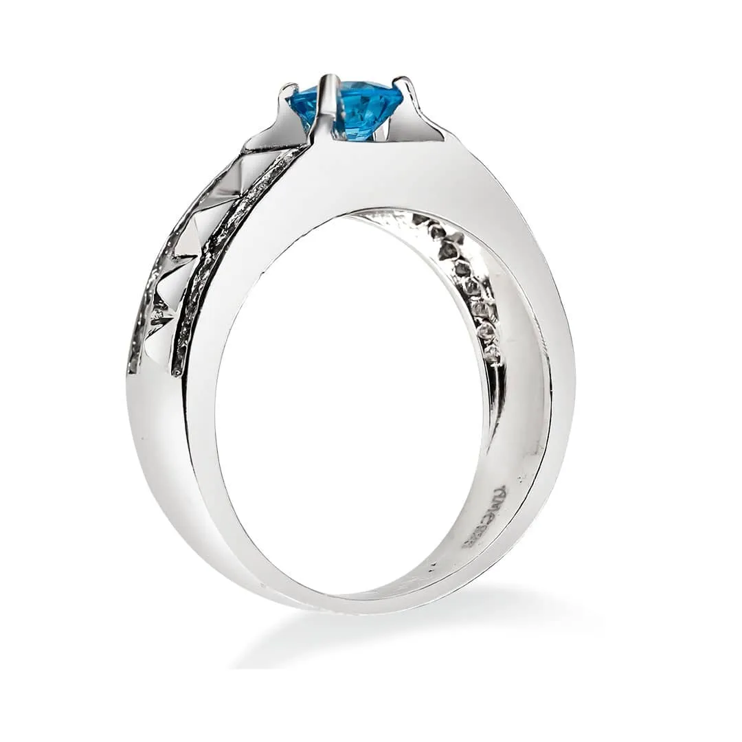 5.5mm Blue Topaz Men's Ring in Sterling Silver