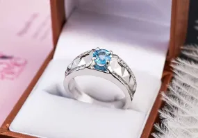 5.5mm Blue Topaz Men's Ring in Sterling Silver