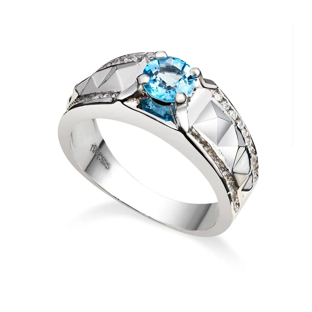 5.5mm Blue Topaz Men's Ring in Sterling Silver
