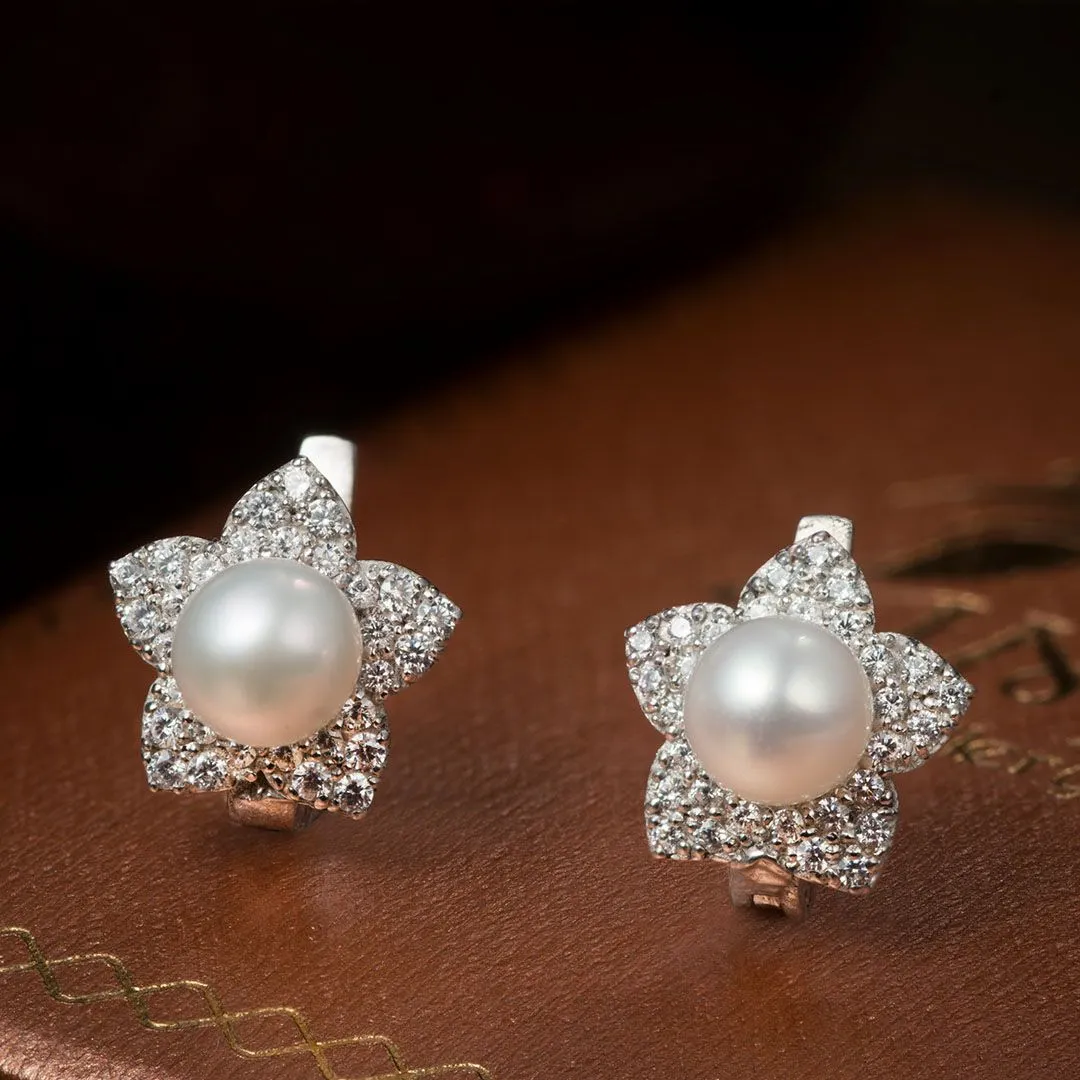 5.5mm White Freshwater Pearl Star French Clip Earrings in Sterling Silver