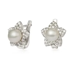 5.5mm White Freshwater Pearl Star French Clip Earrings in Sterling Silver