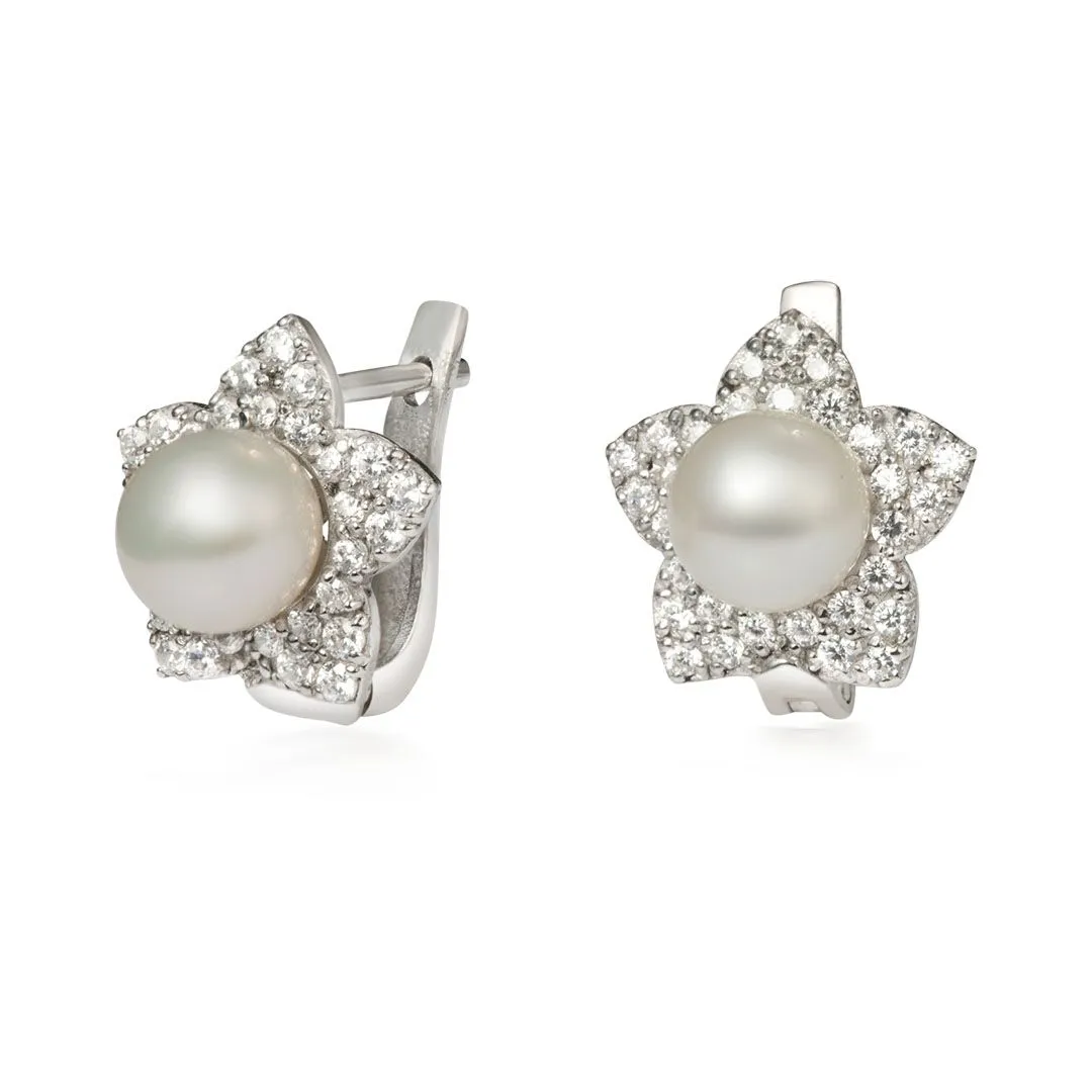 5.5mm White Freshwater Pearl Star French Clip Earrings in Sterling Silver