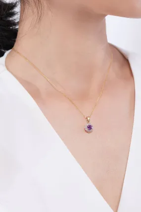 5mm Amethyst Halo Pendant Necklace in 14K Yellow Gold