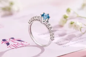 5mm Blue Topaz 6-prong Ring in Sterling Silver