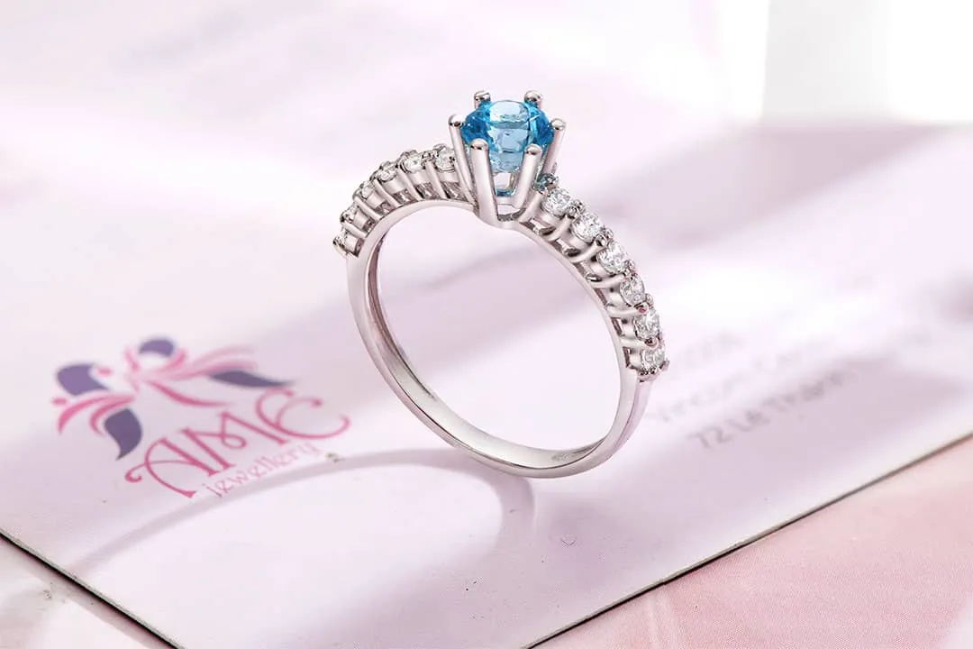 5mm Blue Topaz 6-prong Ring in Sterling Silver